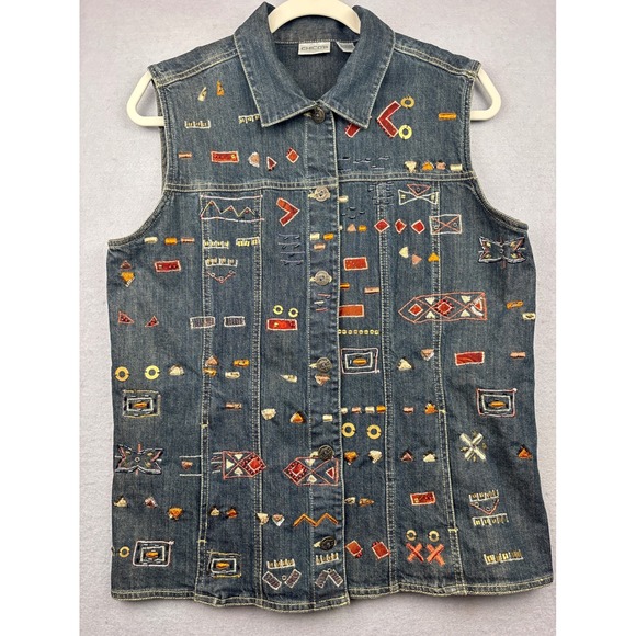 Chico's Jackets & Blazers - Chico's Denim Vest Womens 2 Large Embroidered Beaded Button Front Western